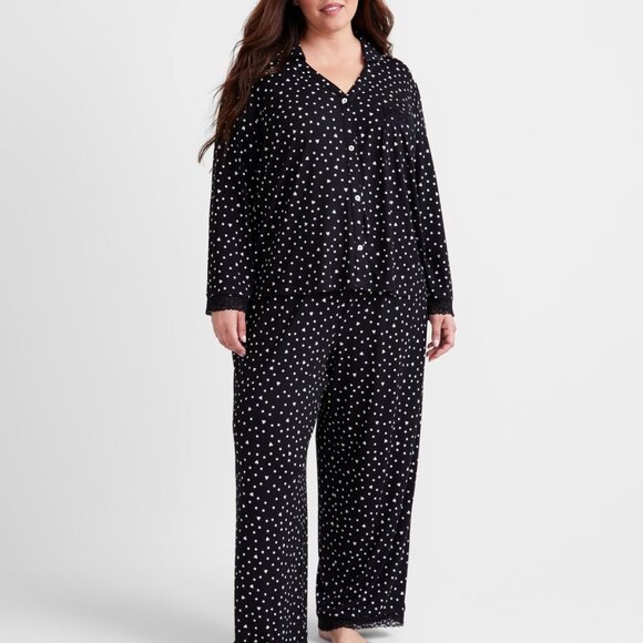 #10 NWT State of Day Women's Collared Knit Pajama Set, Black Dot - Picture 2 of 3